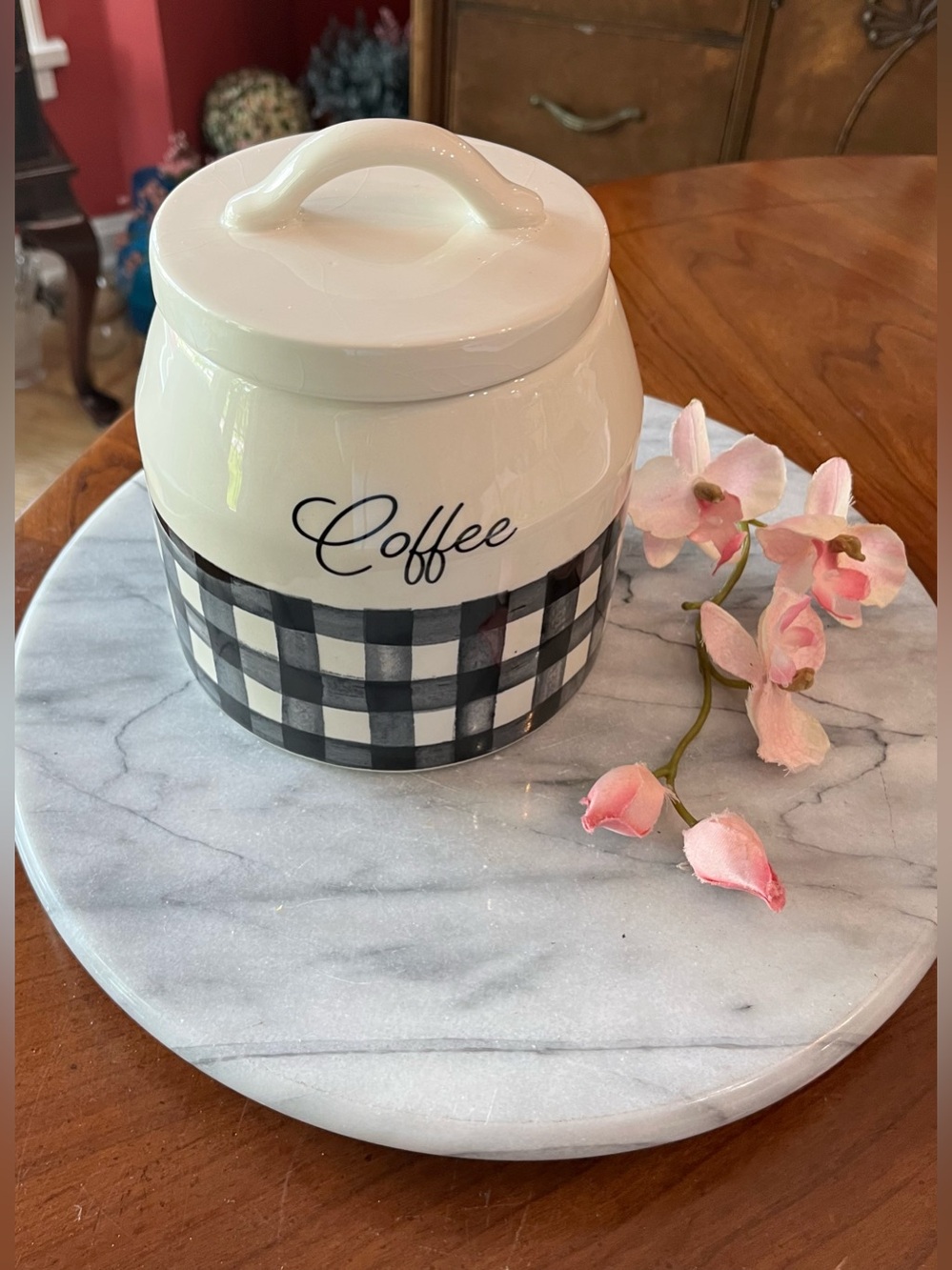 Sheffield Home Ceramic “Coffee” Canister BLK&White Buffalo Check Farmhouse - Picture 4 of 12